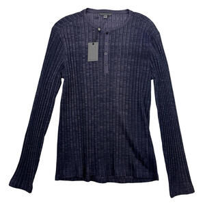 John Varvatos Long Sleeve Ribbed Cotton Henley Tee Purple Size M